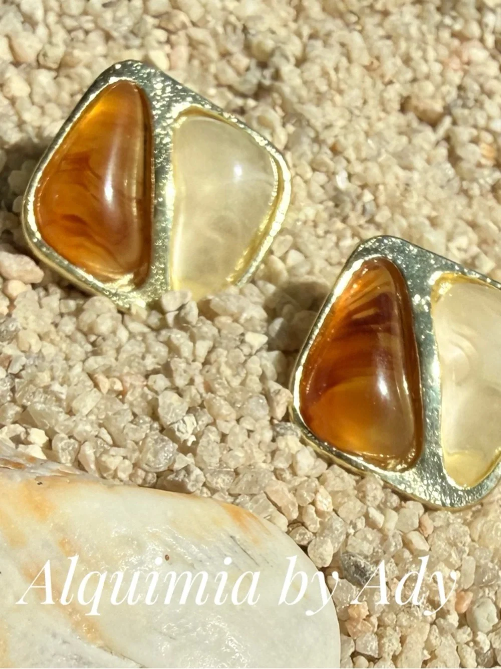 Two-Tone Amber & Cream Gold-Tone baroque Stone Earrings